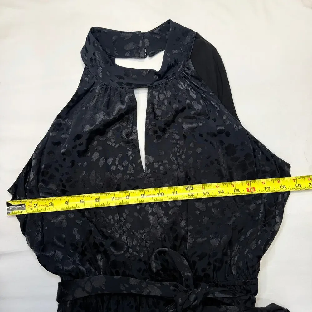 Anthropologie Halter Mini Dress XL Petite Black Jacquard Cocktail Party NWT